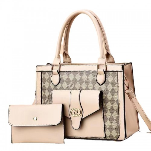 Trendy Two Piece Rhombus Square Women Tote Hand Bag - Beige image