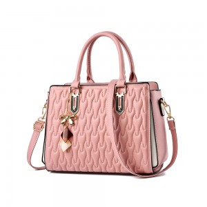 Luxury Double Hand Wrinkled Embossed Women Tote Hand Bag - Pink