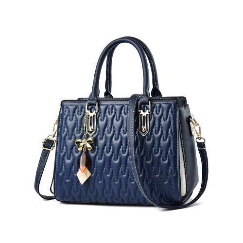 Luxury Double Hand Wrinkled Embossed Women Tote Hand Bag - Blue image
