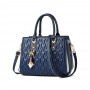 Luxury Double Hand Wrinkled Embossed Women Tote Hand Bag - Blue