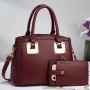 Solid Patch Pocket Adjustable Two-Piece Women Tote Square Hand Bag - Maroon