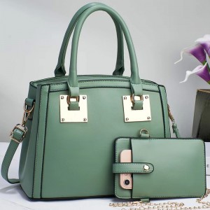 Solid Patch Pocket Adjustable Two-Piece Women Tote Square Hand Bag - Green