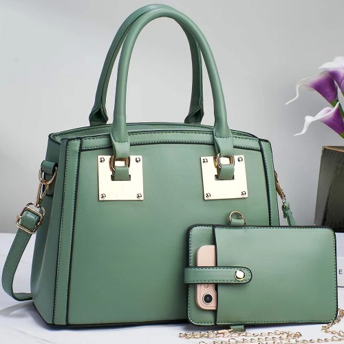 Solid Patch Pocket Adjustable Two-Piece Women Tote Square Hand Bag - Green image