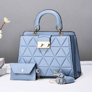 Two Piece Stone Pattern Embossed Women Tote Hand Bag - Light Blue