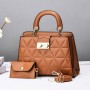 Two Piece Stone Pattern Embossed Women Tote Hand Bag - Brown