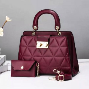 Two Piece Stone Pattern Embossed Women Tote Hand Bag - Maroon