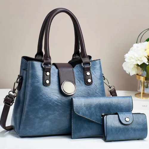Tandy Three-Piece Suit Zipper Pockets Women Tote Handbag - Blue image