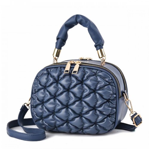 Trendy Embossed Winkled Mini Women Round Shoulder Bag - Blue image
