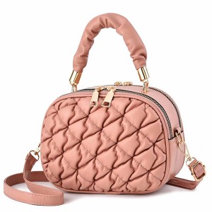 Trendy Embossed Winkled  Mini Women Round Shoulder Bag - Pink