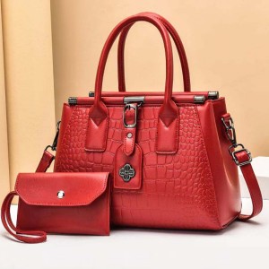 Two Piece Crocodile Pattern Women Square Hand Bag - Red