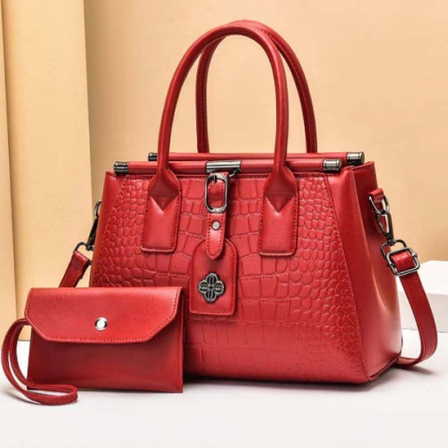 Two Piece Crocodile Pattern Women Square Hand Bag - Red image