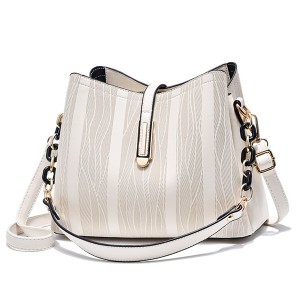 Luxury Texture Crossbody Interior Zip Pocket Women Bucket Handbag - Cream
