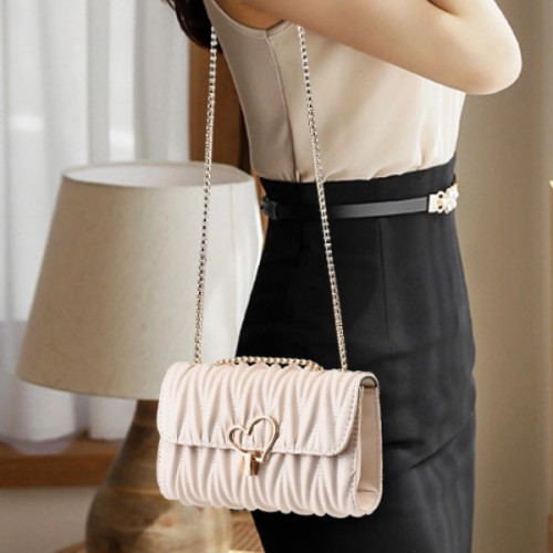 Luxury Wrinkle Embossed Flip Chin Strip Women Shoulder Bag - Cream image