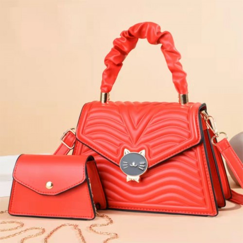 Wrinkled Embossed Two Piece Crossbody Flip Women Tote Handbag - Red image