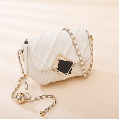 Luxury Flip Embossed Crossbody Satchel Gold Chain Strap Shoulder Bag - White image