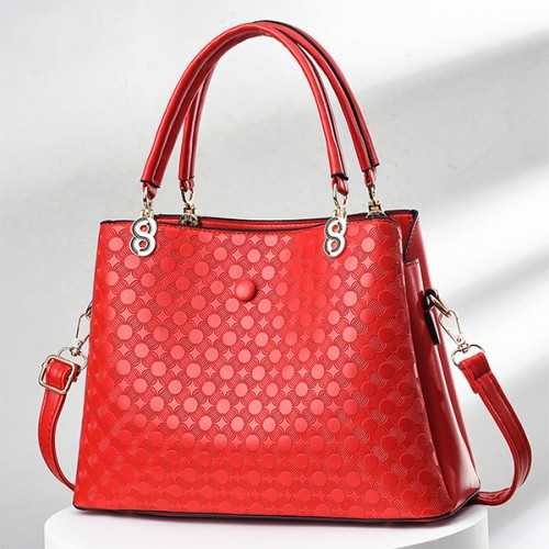 Trendy Oblique Double Hand Floral Women Tote Hand Bag - Red image