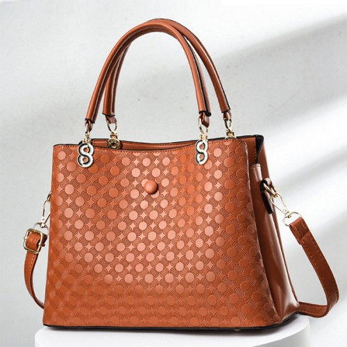 Trendy Oblique Double Hand Floral Women Tote Hand Bag - Brown image