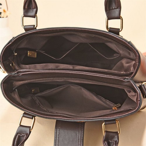 Versatile Double Handle Zipper Pockets Vertical Square Tote Hand Bag - Dark Brown image