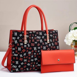Two-Piece Set Inner Patch Pocket Letter Printed Women Tote Hand Bag - Red