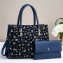 Two-Piece Set Inner Patch Pocket Letter Printed Women Tote Hand Bag - Blue