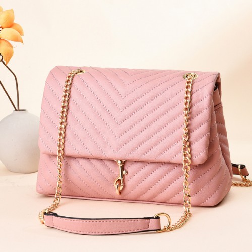 Embossed Wrinkled Convertible Strap Edie Flap Shoulder Bag - Pink image