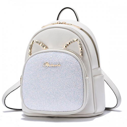 Luxury Sequin Cat Shape Multi Pockets Women Backpack - Cream image