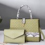 Two Piece Snakeskin Square Pattern Slit Pocket Women Tote Handbags - Green