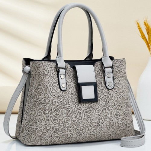 Trendy Floral Lace Patterns Bucket Tote Shoulder Bags - Red image