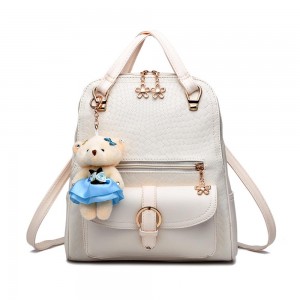 Luxury Teddy Bear Ring Multi Pockets Women Backpack - Cream