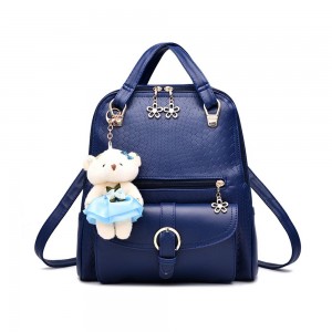 Luxury Teddy Bear Ring Multi Pockets Women Backpack - Blue