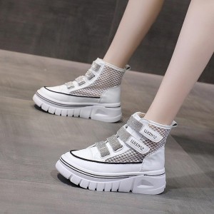 Platform Thick Bottom Mesh Velcro Soft Sole Women Sneakers - White