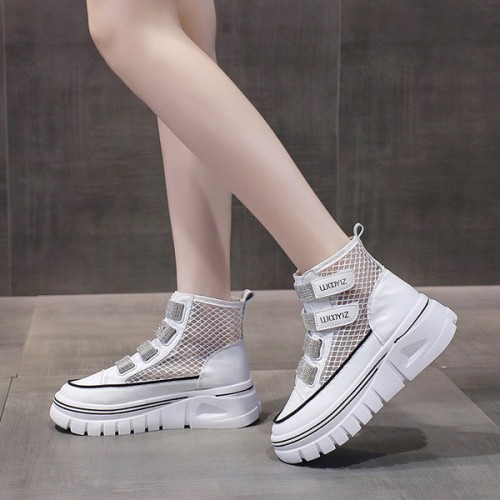 Platform Thick Bottom Mesh Velcro Soft Sole Women Sneakers - White image