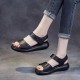 Mid Heel Velcro Closure Flat Fish Mouth Strappy Women Sandals - Black image
