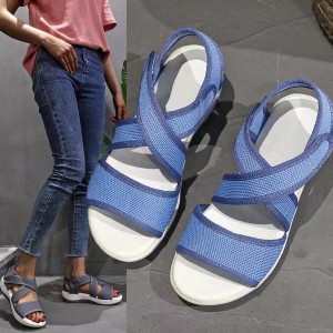 Thick Bottom Strappy Soft Sole Open Toe Velcro Closure Women Sandals - Blue