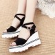 Strappy Thick Bottom Buckle Closure Open Toe Women Wedge Sandals - Black image