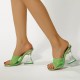 Solid Color Transparent Women Square Toe High Heels Slippers - Green image