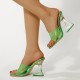 Solid Color Transparent Women Square Toe High Heels Slippers - Green image
