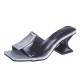 Flip Flop Solid Color Transparent Square Toe Women Mid Heels Slippers - Grey image