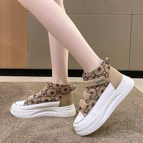 Velcro Closure Leopard Flowers Colorful Classy Sneakers - Beige image