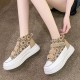 Velcro Closure Leopard Flowers Colorful Classy Sneakers - Beige image