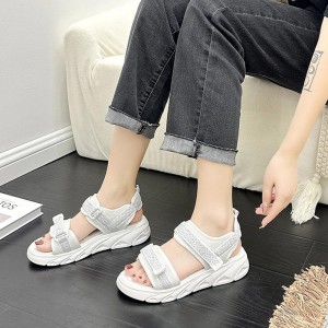 Comfortable Velcro Ankle Strap Open Toe Wedge Sandals - White