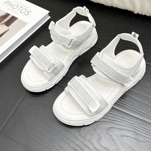 Comfortable Velcro Ankle Strap Open Toe Wedge Sandals - White image