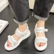 Comfortable Velcro Ankle Strap Open Toe Wedge Sandals - White image