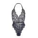 Hollow Out Halter Neck Lace Nighties Lingerie Bodysuit - Black image