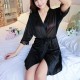 Shiny Nightgown's Knot Waist Bathrobe Women Nightwear - Black image