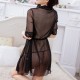 Transparent Knotted Mesh Lace Women Lingerie Nightwear - Black image