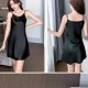 Comfortable Uniform Slim Silk Solid Color Women Nightwear - Black image