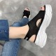 Platform Hollows Out Detail Velcro Open Toe Sports Sandals - Black image