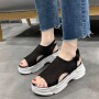 Platform Hollows Out Detail Velcro Open Toe Sports Sandals - Black