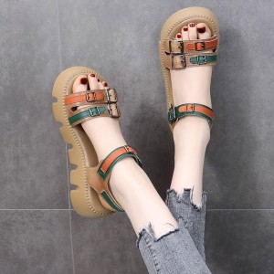 Roman Style Thick Bottom Buckle Closure Straps Sandals - Green